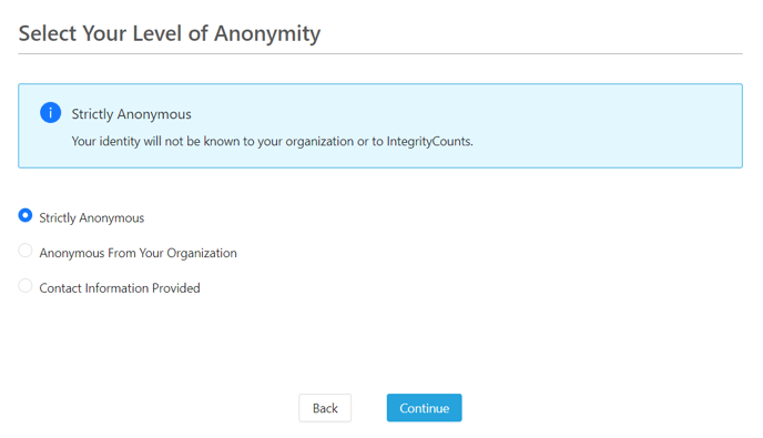 Select your level of anonymity